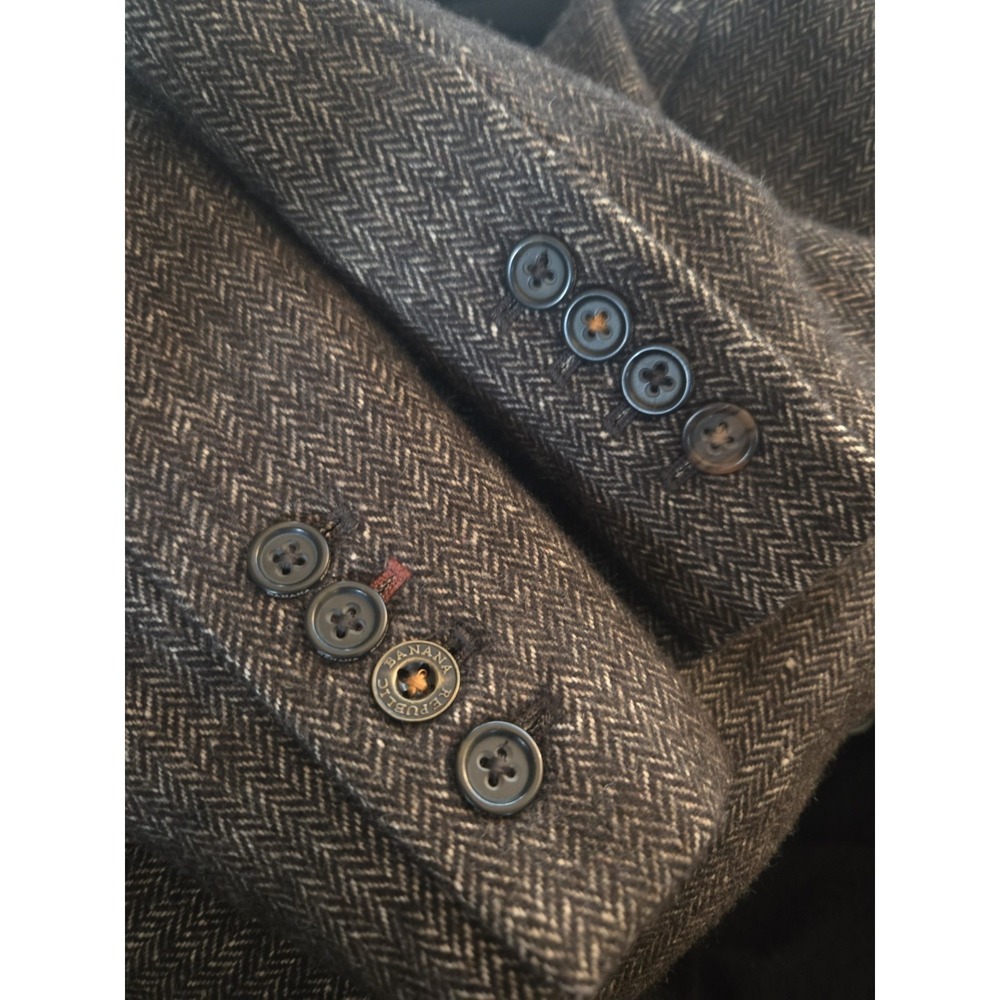 Banana Republic Safari & Travel Co Tweed Blazer 4 Herringbone Elbow Patch Wool - Picture 10 of 10